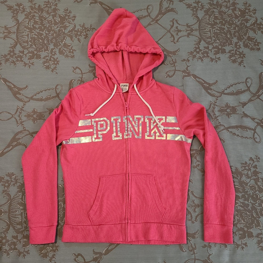 Victoria's Secret PINK Hot Pink Full Zip Hoodie Size Small